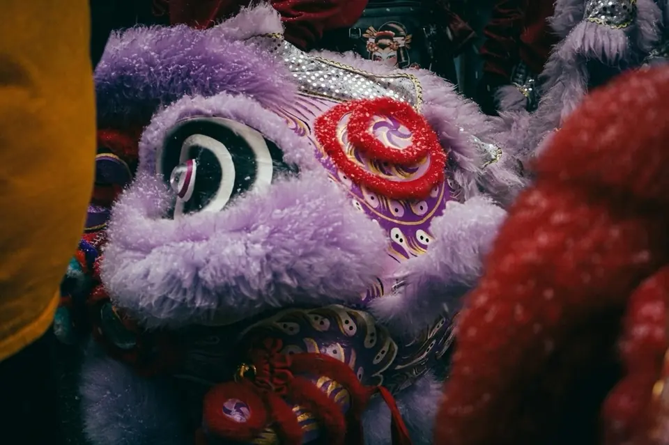Up close, the lion has eyes that follow you.
